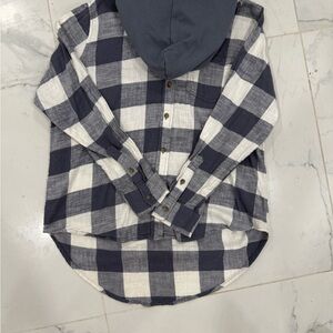 Time & Tru Plaid Button-Up Shirt with Hood